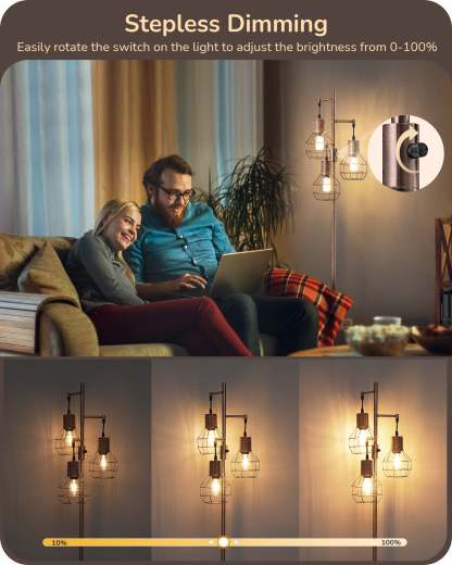 EDISHINE Dimmable Farmhouse Floor Lamp with 3 LED Edison Bulbs, Brushed Red Copper-F1HFLDC1C