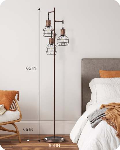 EDISHINE Dimmable Farmhouse Floor Lamp with 3 LED Edison Bulbs, Brushed Red Copper-F1HFLDC1C