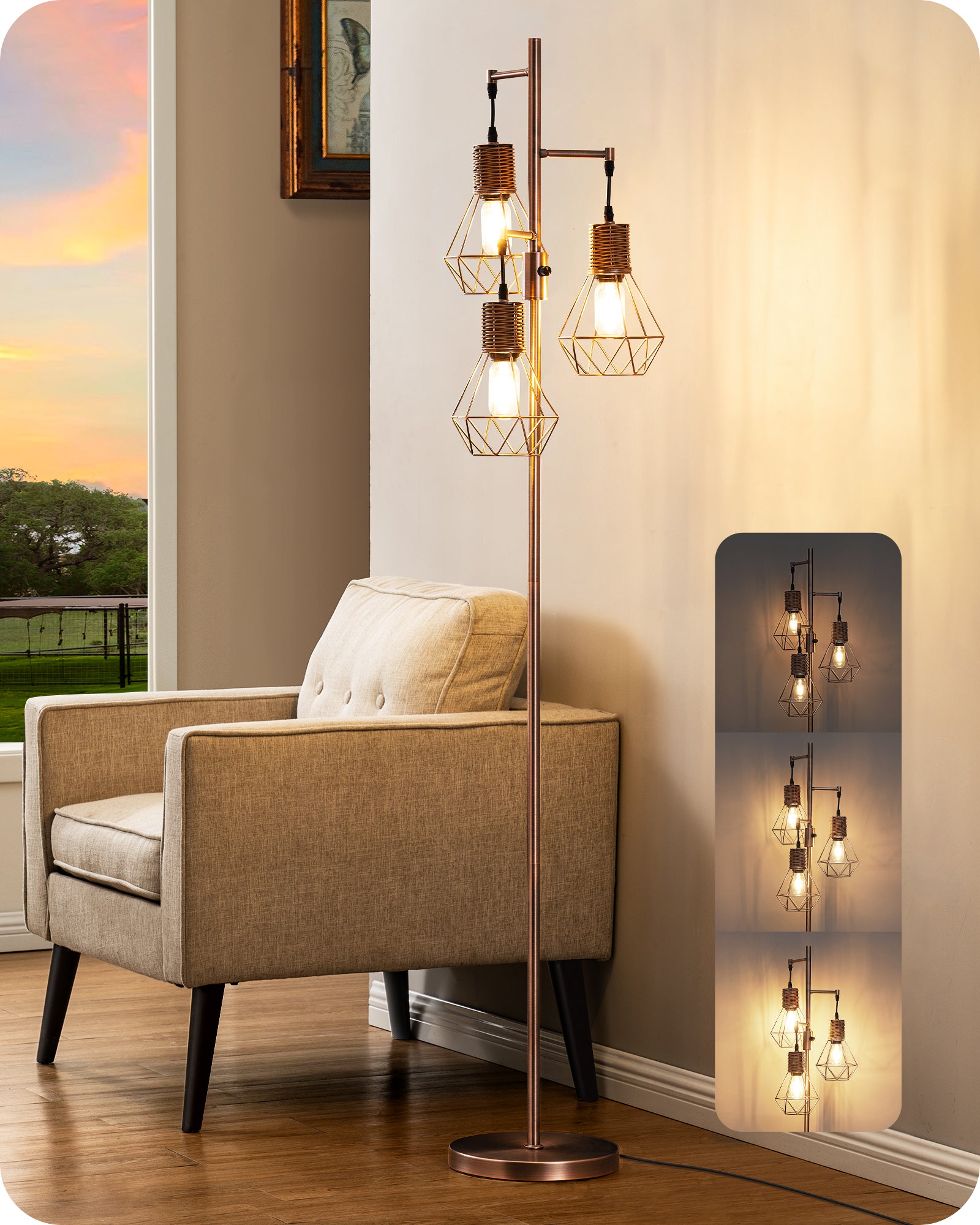 EDISHINE Dimmable Floor Lamp, Electroplated Brushed Red Copper-HFLDC2C-B2B
