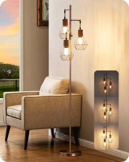 EDISHINE Dimmable Floor Lamp, Electroplated Brushed Red Copper-HFLDC2C-B2B