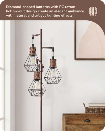 EDISHINE Dimmable Floor Lamp, Electroplated Brushed Red Copper-HFLDC2C-B2B