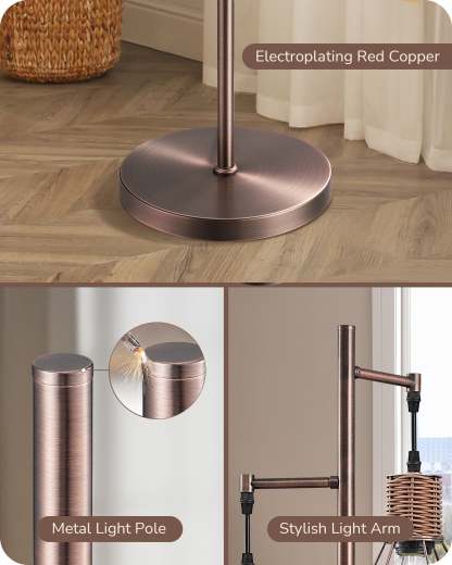 EDISHINE Dimmable Floor Lamp, Electroplated Brushed Red Copper-HFLDC2C-B2B