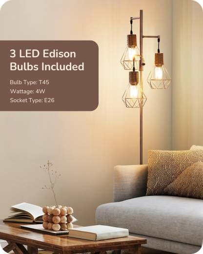 EDISHINE Dimmable Floor Lamp, Electroplated Brushed Red Copper-HFLDC2C-B2B