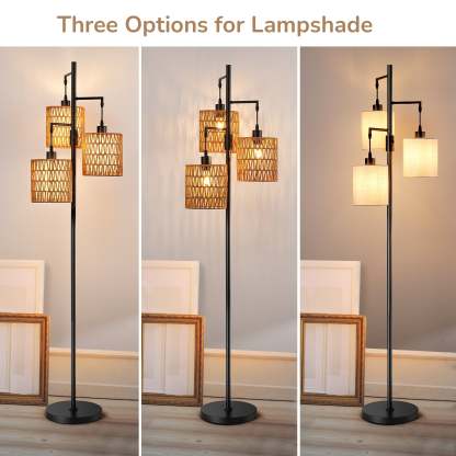 EDISHINE Rattan Tree Floor Lamp with Dimmer Switch,Bulbs Included,Black-HFLDD1B