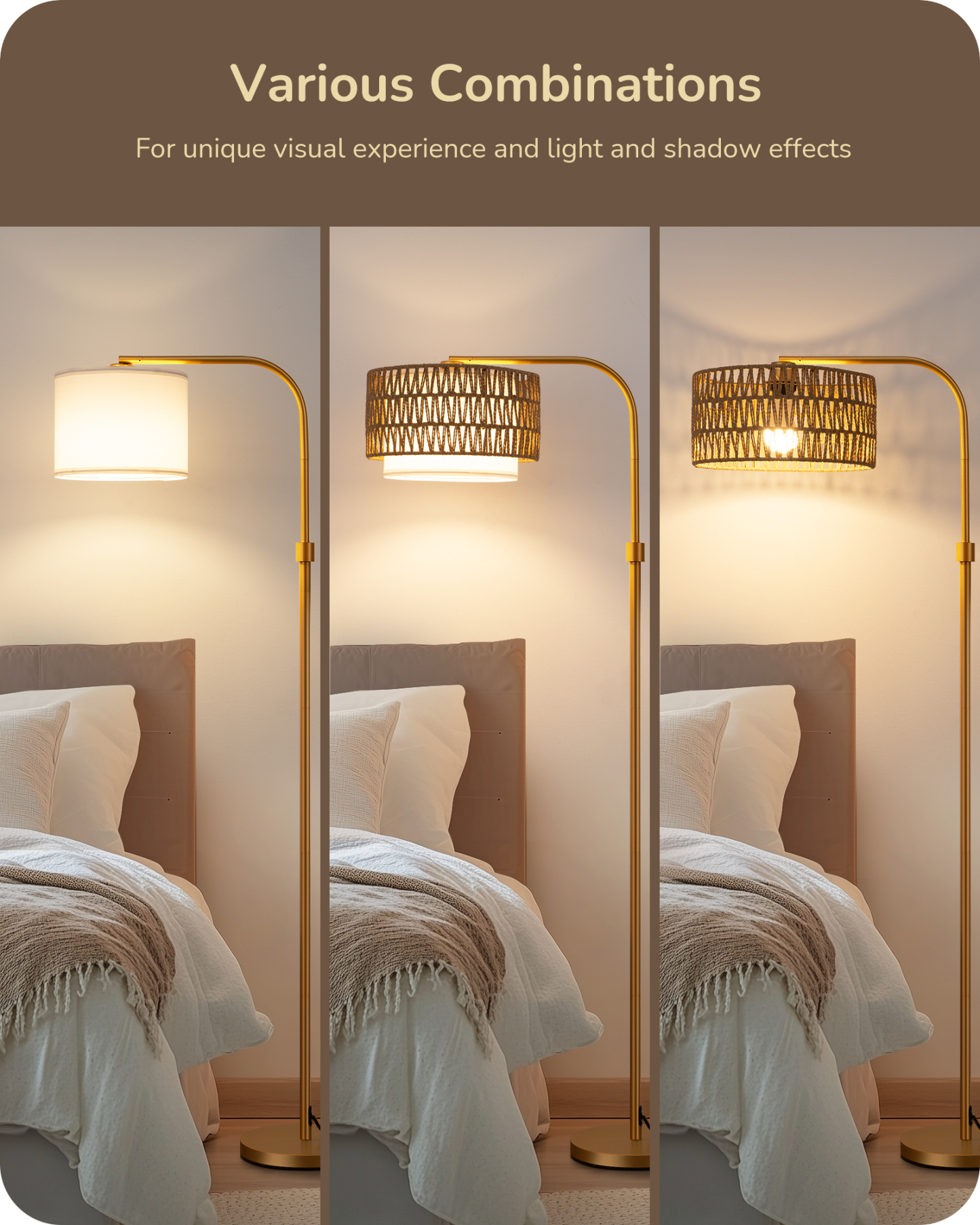 EDISHINE Farmhouse Arc Floor Lamp with Remote Dimmable LED Bulb, Gold-HFLEA1A
