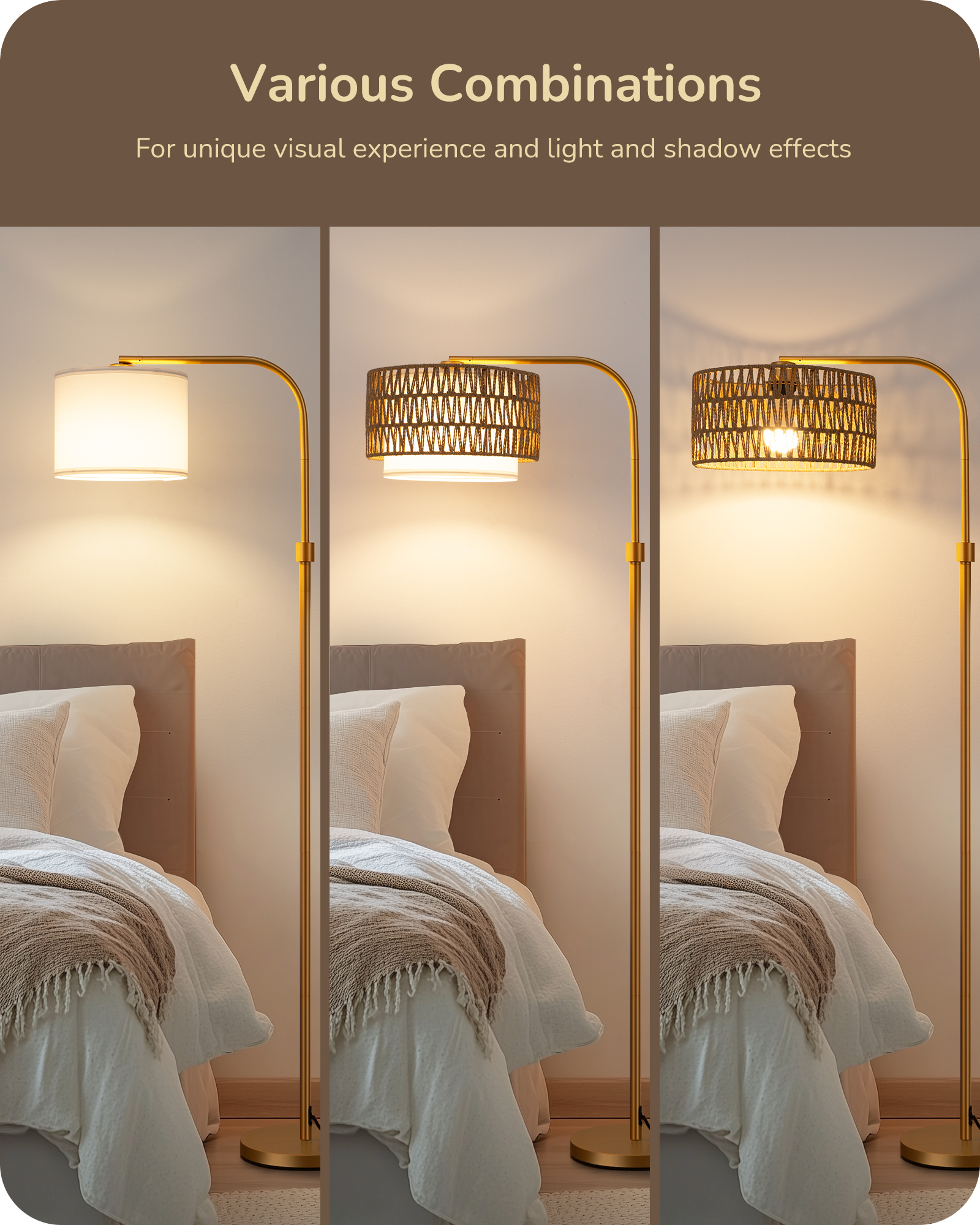 EDISHINE Farmhouse Arc Floor Lamp with Remote Dimmable LED Bulb, Gold-HFLEA1A