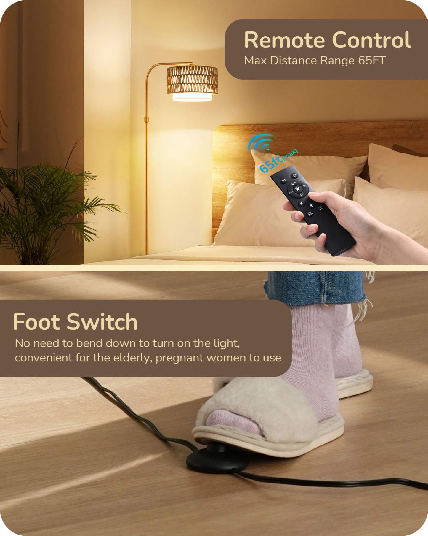 EDISHINE Farmhouse Arc Floor Lamp with Remote Dimmable LED Bulb, Gold-HFLEA1A