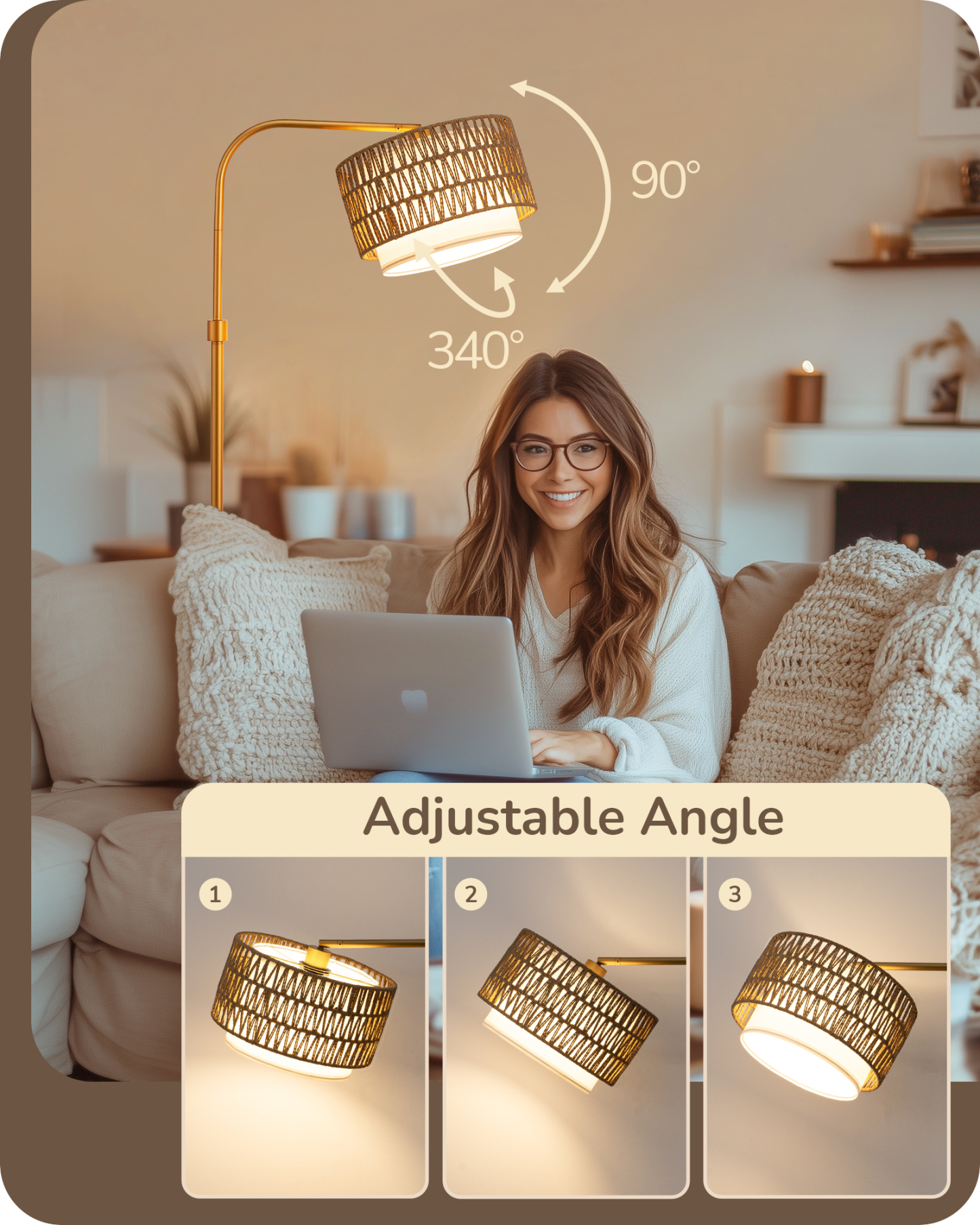 EDISHINE Farmhouse Arc Floor Lamp with Remote Dimmable LED Bulb, Gold-HFLEA1A