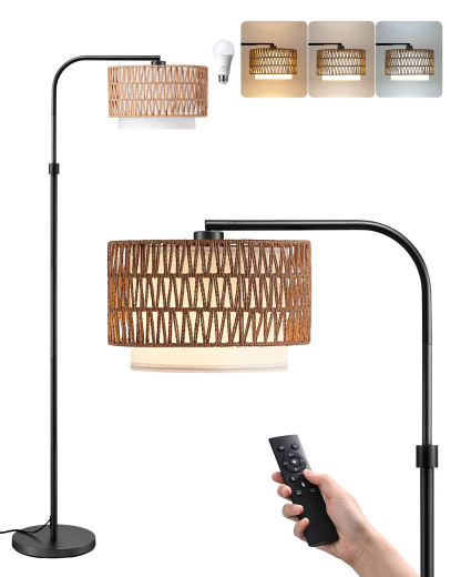 EDISHINE Farmhouse Arc Floor Lamp with Remote Dimmable LED Bulb, Black-HFLEA1B