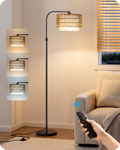 EDISHINE Farmhouse Arc Floor Lamp with Remote Dimmable LED Bulb, Black-HFLEA1B