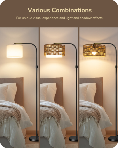 EDISHINE Farmhouse Arc Floor Lamp with Remote Dimmable LED Bulb, Black-HFLEA1B