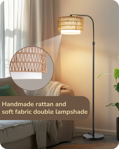 EDISHINE Farmhouse Arc Floor Lamp with Remote Dimmable LED Bulb, Black-HFLEA1B