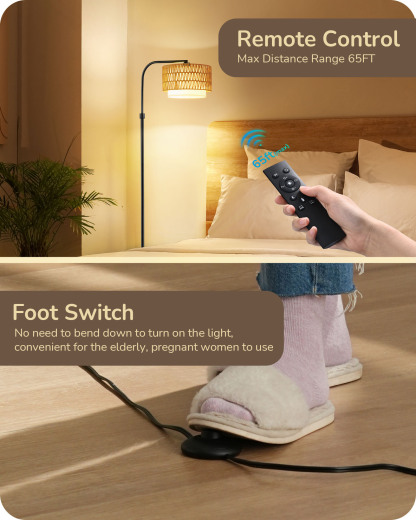 EDISHINE Farmhouse Arc Floor Lamp with Remote Dimmable LED Bulb, Black-HFLEA1B