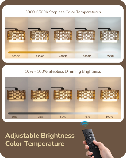 EDISHINE Farmhouse Arc Floor Lamp with Remote Dimmable LED Bulb, Black-HFLEA1B