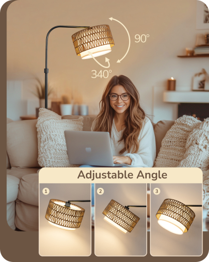 EDISHINE Farmhouse Arc Floor Lamp with Remote Dimmable LED Bulb, Black-HFLEA1B