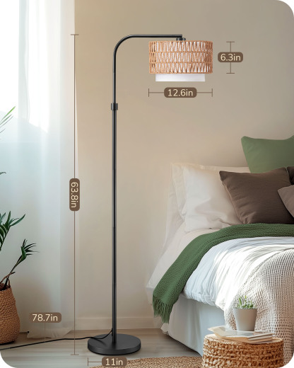 EDISHINE Farmhouse Arc Floor Lamp with Remote Dimmable LED Bulb, Black-HFLEA1B