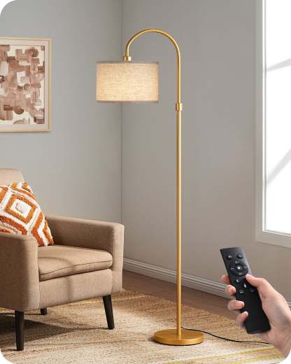 EDISHINE Modern Arc Dimmable Floor Lamp with Remote& Footswitch, Gold-HFLEA2A