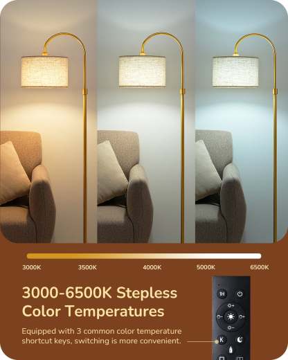 EDISHINE Modern Arc Dimmable Floor Lamp with Remote& Footswitch, Gold-HFLEA2A