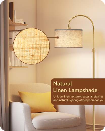 EDISHINE Modern Arc Dimmable Floor Lamp with Remote& Footswitch, Gold-HFLEA2A