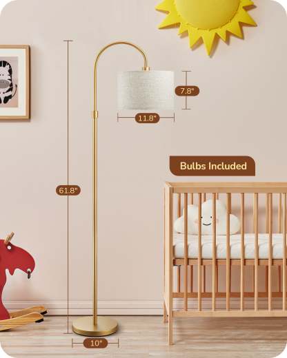 EDISHINE Modern Arc Dimmable Floor Lamp with Remote& Footswitch, Gold-HFLEA2A