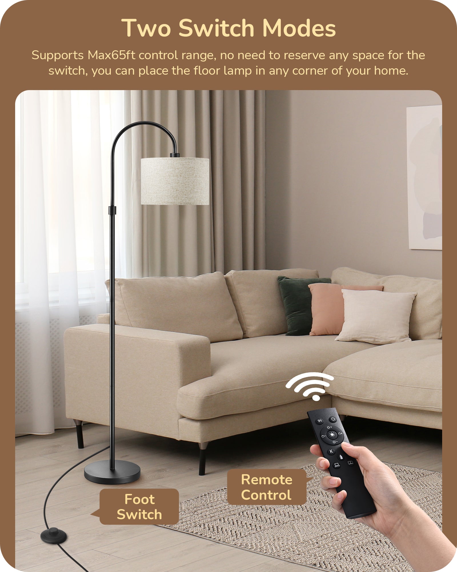 EDISHINE Dimmable Floor Lamp with Remote Control, 3000K-6500K, Black-HFLEA2B