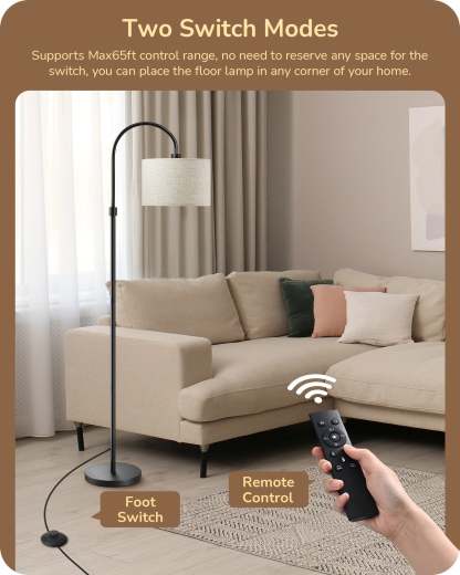 EDISHINE Dimmable Floor Lamp with Remote Control, 3000K-6500K, Black-HFLEA2B