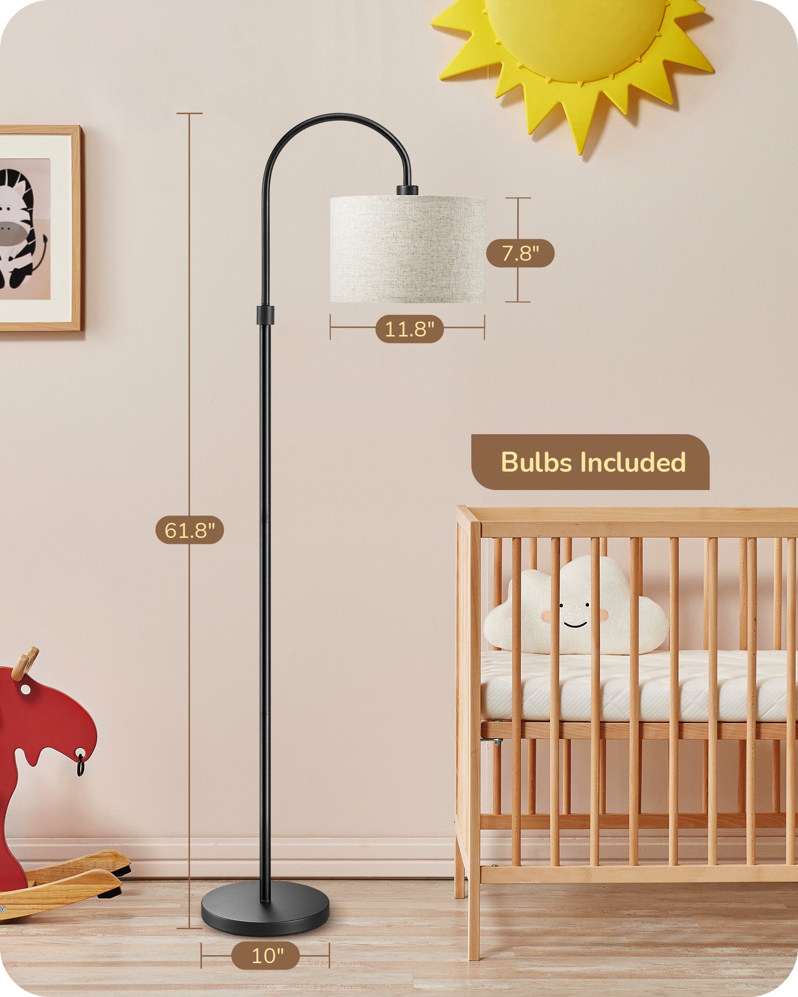 EDISHINE Dimmable Floor Lamp with Remote Control, 3000K-6500K, Black-HFLEA2B
