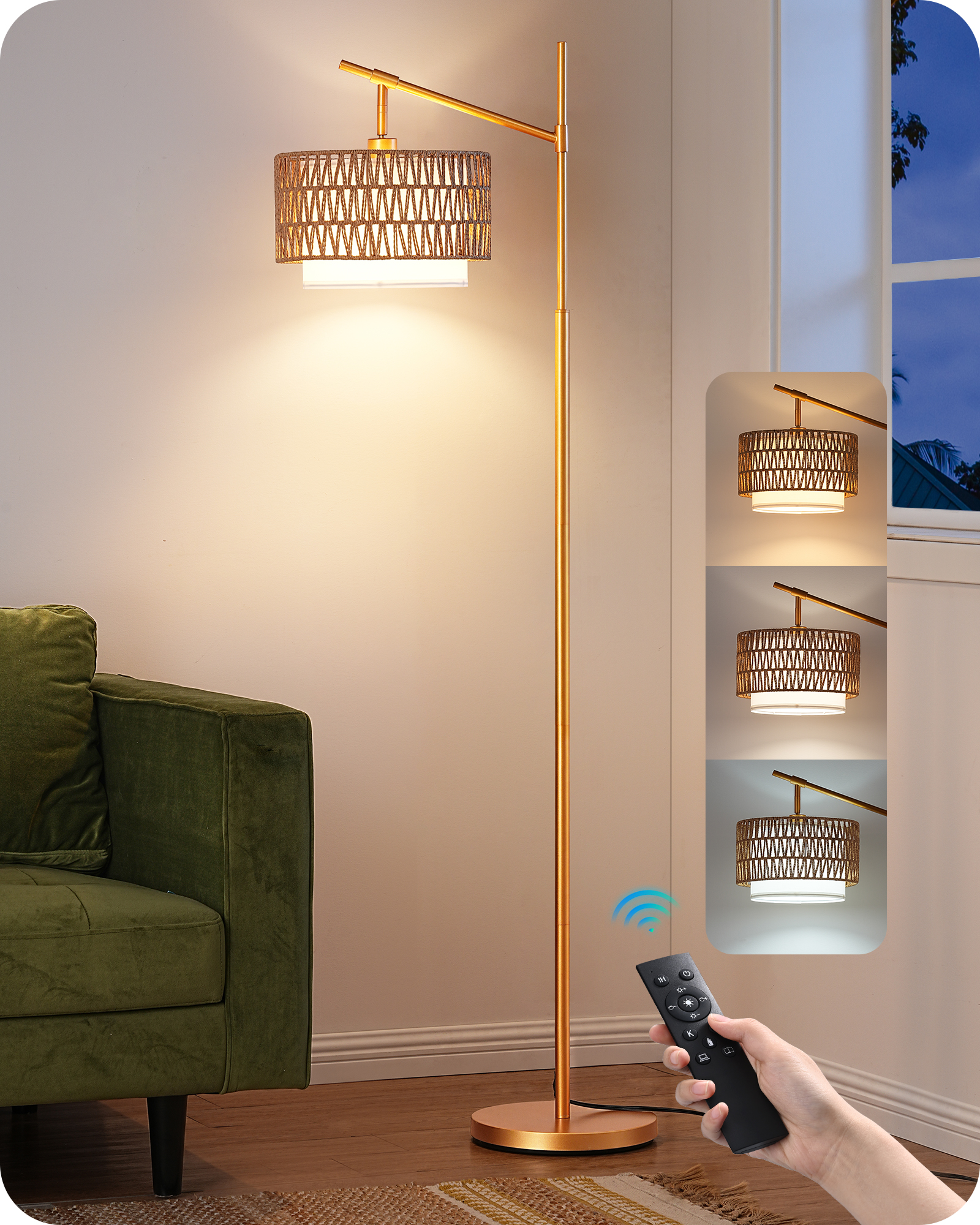 EDISHINE Arc Floor Lamp with 5 Color Temperatures, Adjustable-HFLEA3A
