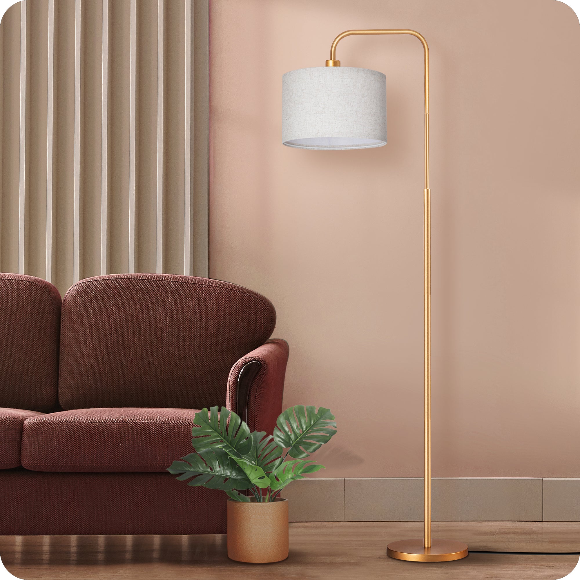 EDISHINE Modern Arc Floor Lamps for Living Room with Remote, 5CCT, Dimmable, Metal Pole Lamps with Shade for Bedroom, Office, Bulb Included, Gold-HFLEA5A