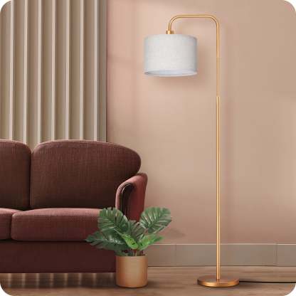 EDISHINE Modern Arc Floor Lamps for Living Room with Remote, 5CCT, Dimmable, Metal Pole Lamps with Shade for Bedroom, Office, Bulb Included, Gold-HFLEA5A