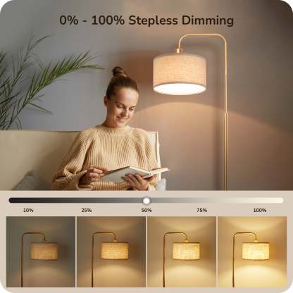 EDISHINE Modern Arc Floor Lamps for Living Room with Remote, 5CCT, Dimmable, Metal Pole Lamps with Shade for Bedroom, Office, Bulb Included, Gold-HFLEA5A