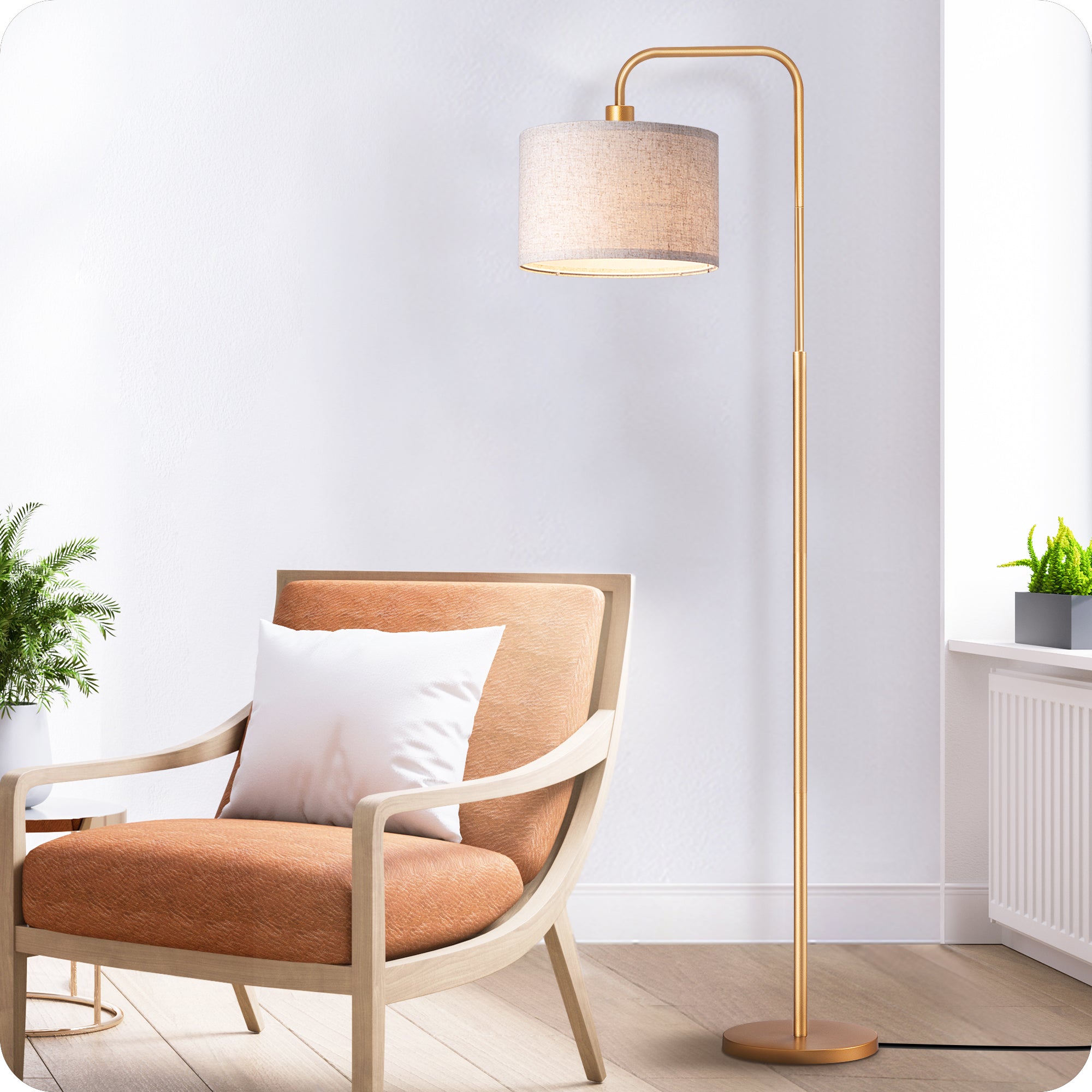 EDISHINE Modern Arc Floor Lamps for Living Room with Remote, 5CCT, Dimmable, Metal Pole Lamps with Shade for Bedroom, Office, Bulb Included, Gold-HFLEA5A