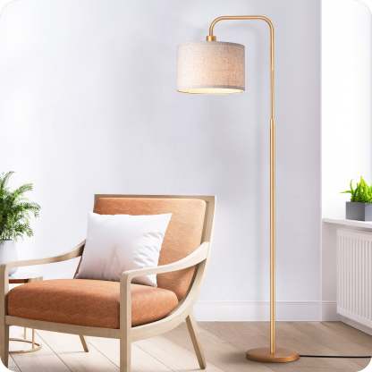 EDISHINE Modern Arc Floor Lamps for Living Room with Remote, 5CCT, Dimmable, Metal Pole Lamps with Shade for Bedroom, Office, Bulb Included, Gold-HFLEA5A