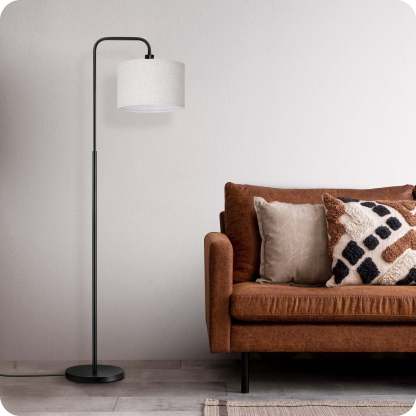 EDISHINE Modern Arc Floor Lamp with Remote for Living Room , 5CCT, Metal Dimmable Pole Lamp with Shade for Bedroom, Office, Bulb Included, Black-HFLEA5B