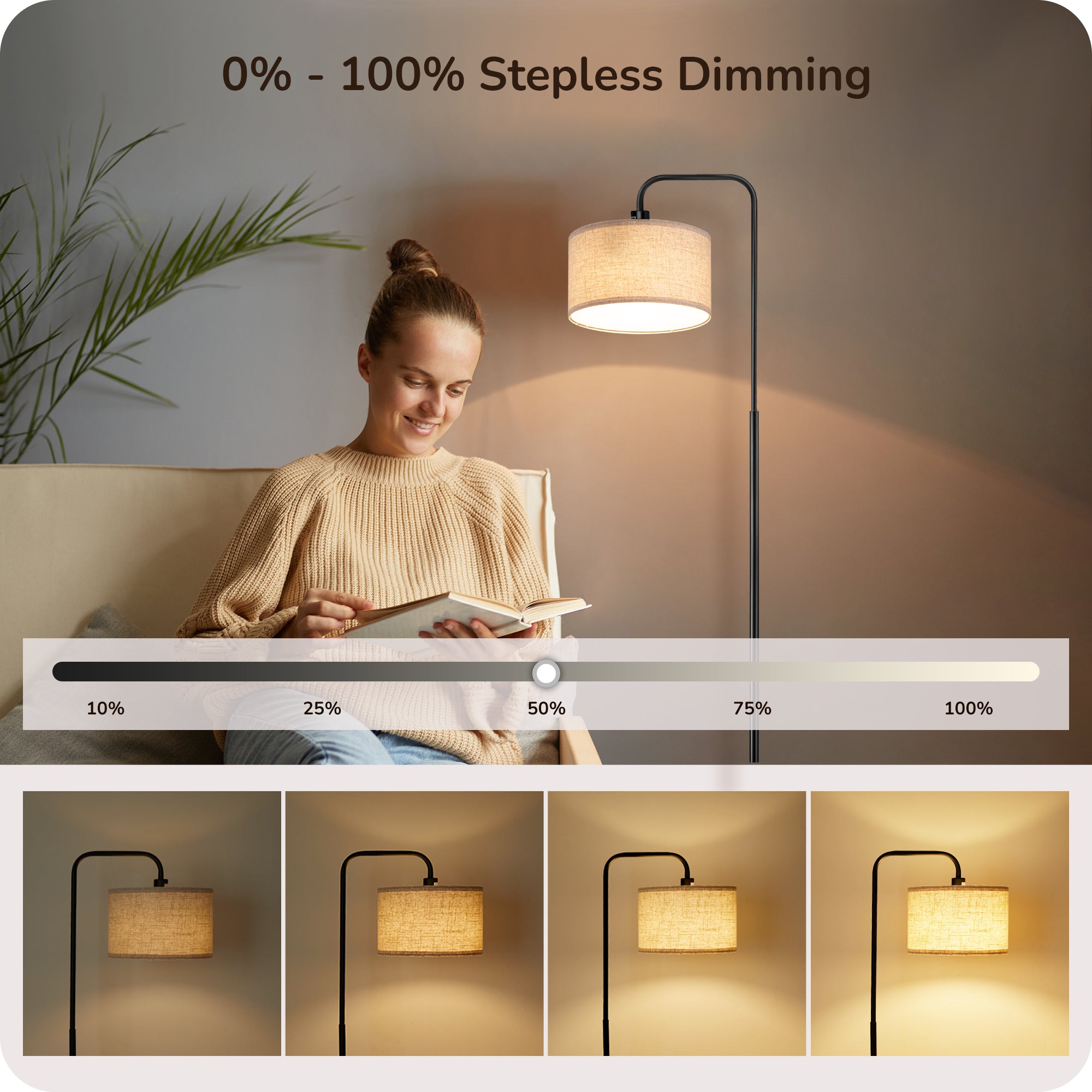 EDISHINE Modern Arc Floor Lamp with Remote for Living Room , 5CCT, Metal Dimmable Pole Lamp with Shade for Bedroom, Office, Bulb Included, Black-HFLEA5B