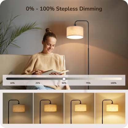EDISHINE Modern Arc Floor Lamp with Remote for Living Room , 5CCT, Metal Dimmable Pole Lamp with Shade for Bedroom, Office, Bulb Included, Black-HFLEA5B