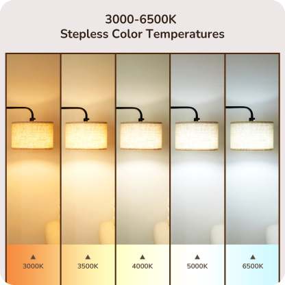 EDISHINE Modern Arc Floor Lamp with Remote for Living Room , 5CCT, Metal Dimmable Pole Lamp with Shade for Bedroom, Office, Bulb Included, Black-HFLEA5B