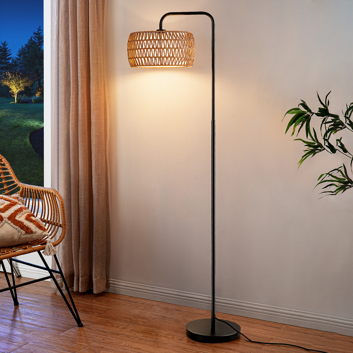 EDISHINE 63'' Arched/arc Rattan Floor Lamp With Bulb And Remote Control Included-HFLEA5C