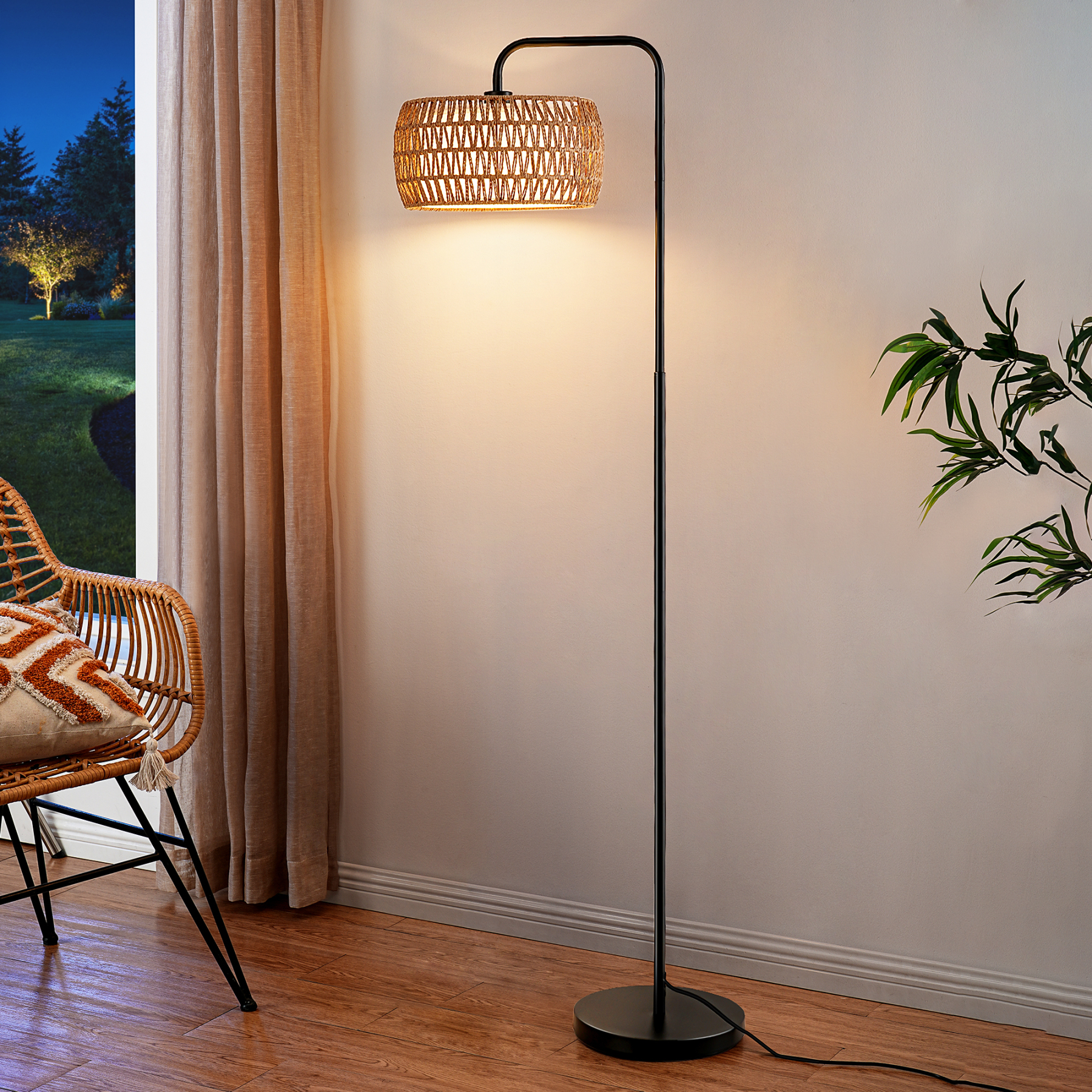 EDISHINE 63'' Arched/arc Rattan Floor Lamp With Bulb And Remote Control Included-HFLEA5C