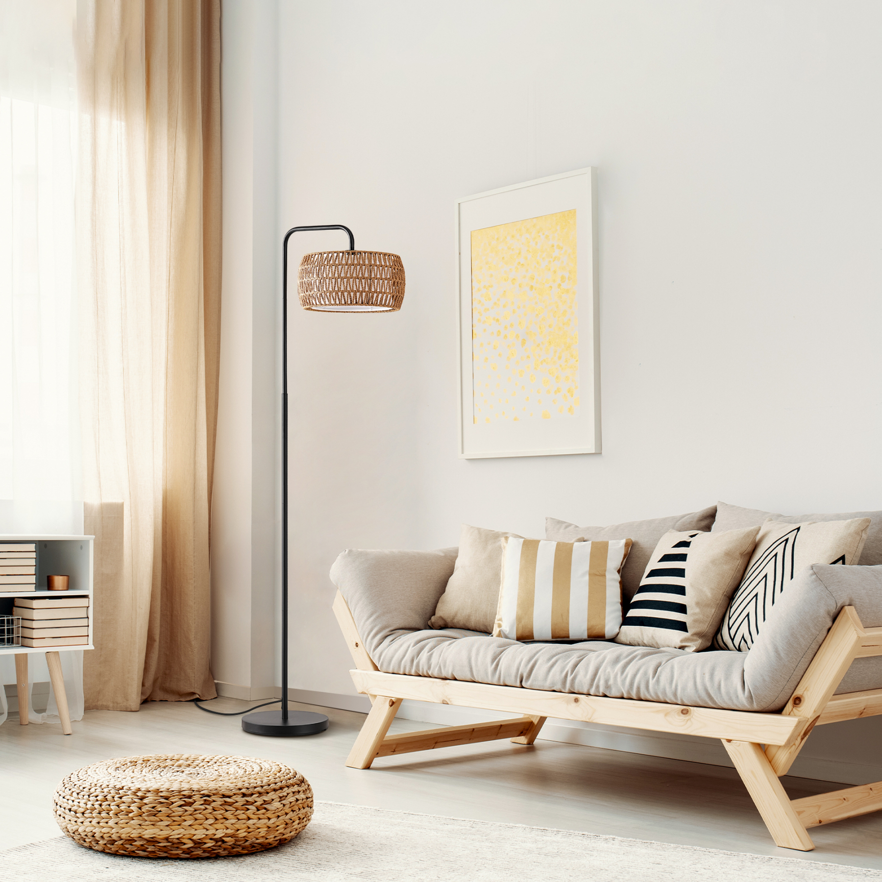 EDISHINE 63'' Arched/arc Rattan Floor Lamp With Bulb And Remote Control Included-HFLEA5C