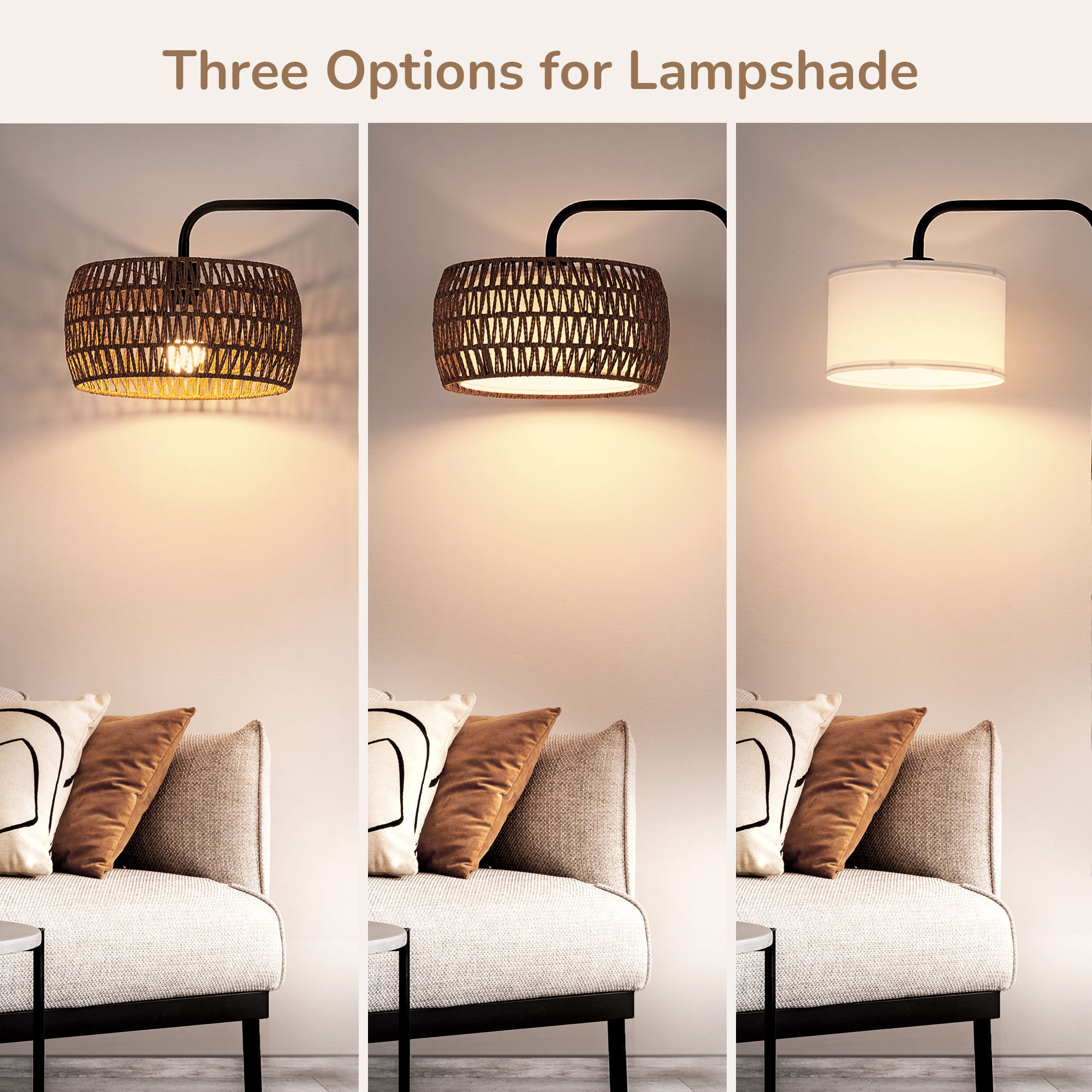 EDISHINE 63'' Arched/arc Rattan Floor Lamp With Bulb And Remote Control Included-HFLEA5C