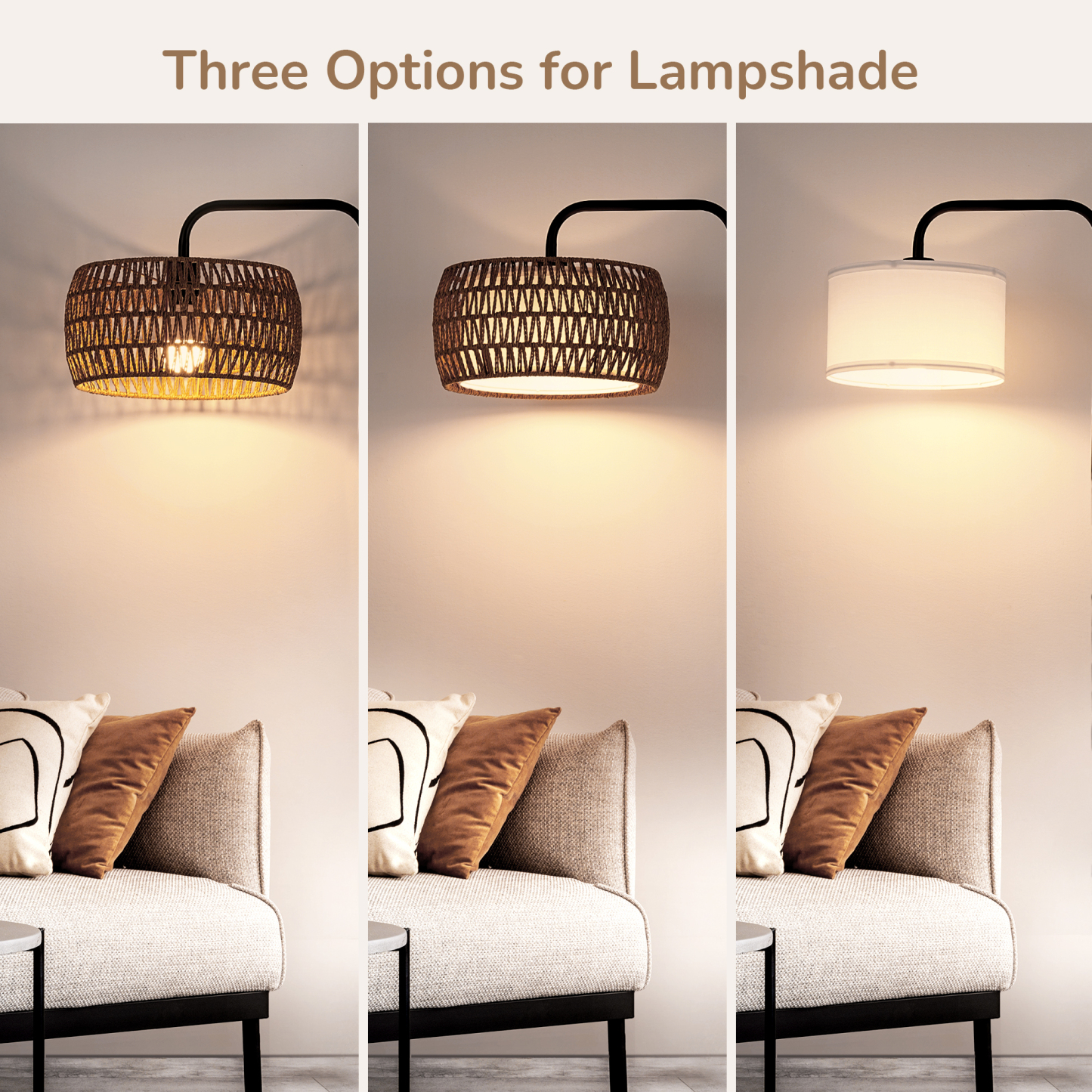 EDISHINE 63'' Arched/arc Rattan Floor Lamp With Bulb And Remote Control Included-HFLEA5C