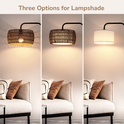 EDISHINE 63'' Arched/arc Rattan Floor Lamp With Bulb And Remote Control Included-HFLEA5C