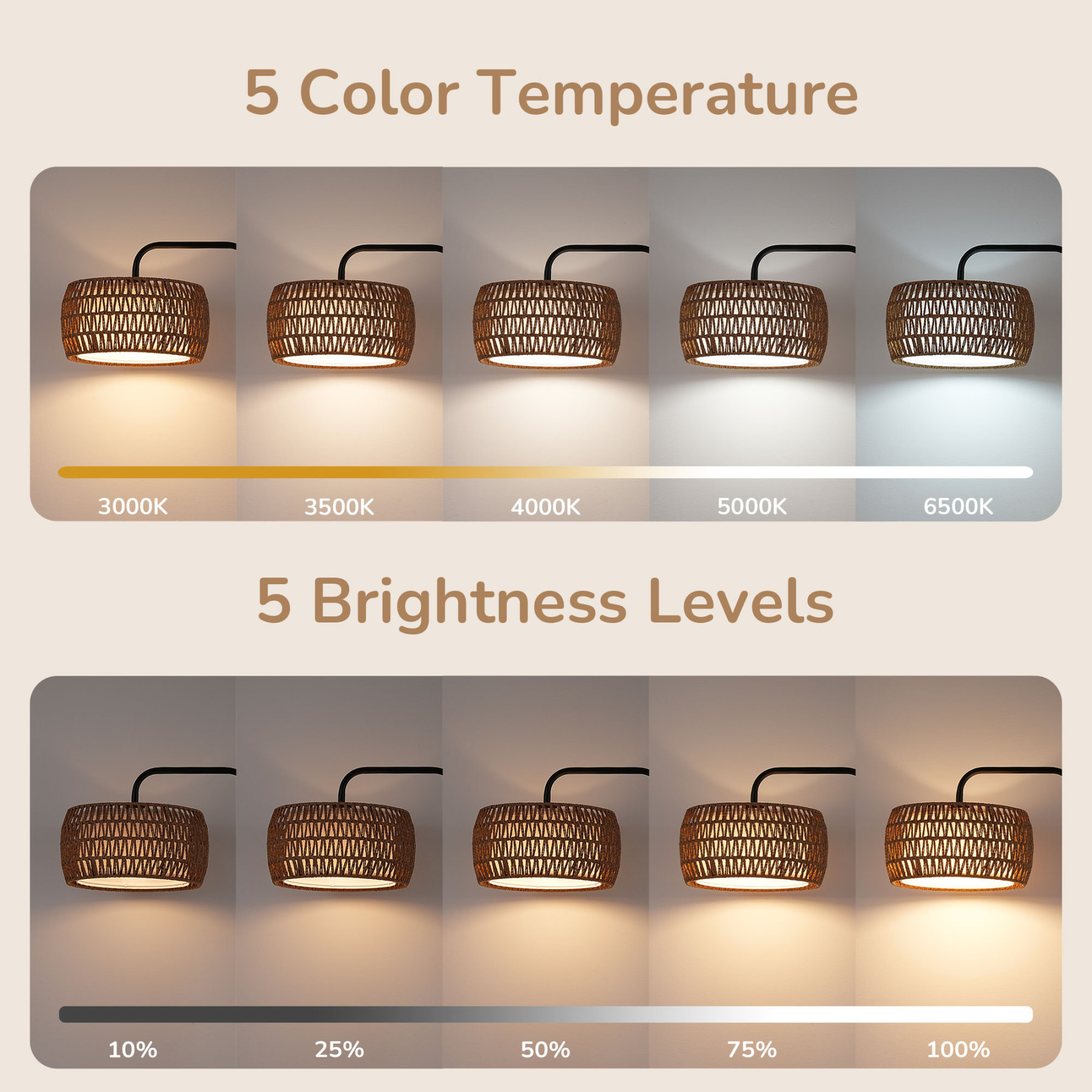 EDISHINE 63'' Arched/arc Rattan Floor Lamp With Bulb And Remote Control Included-HFLEA5C