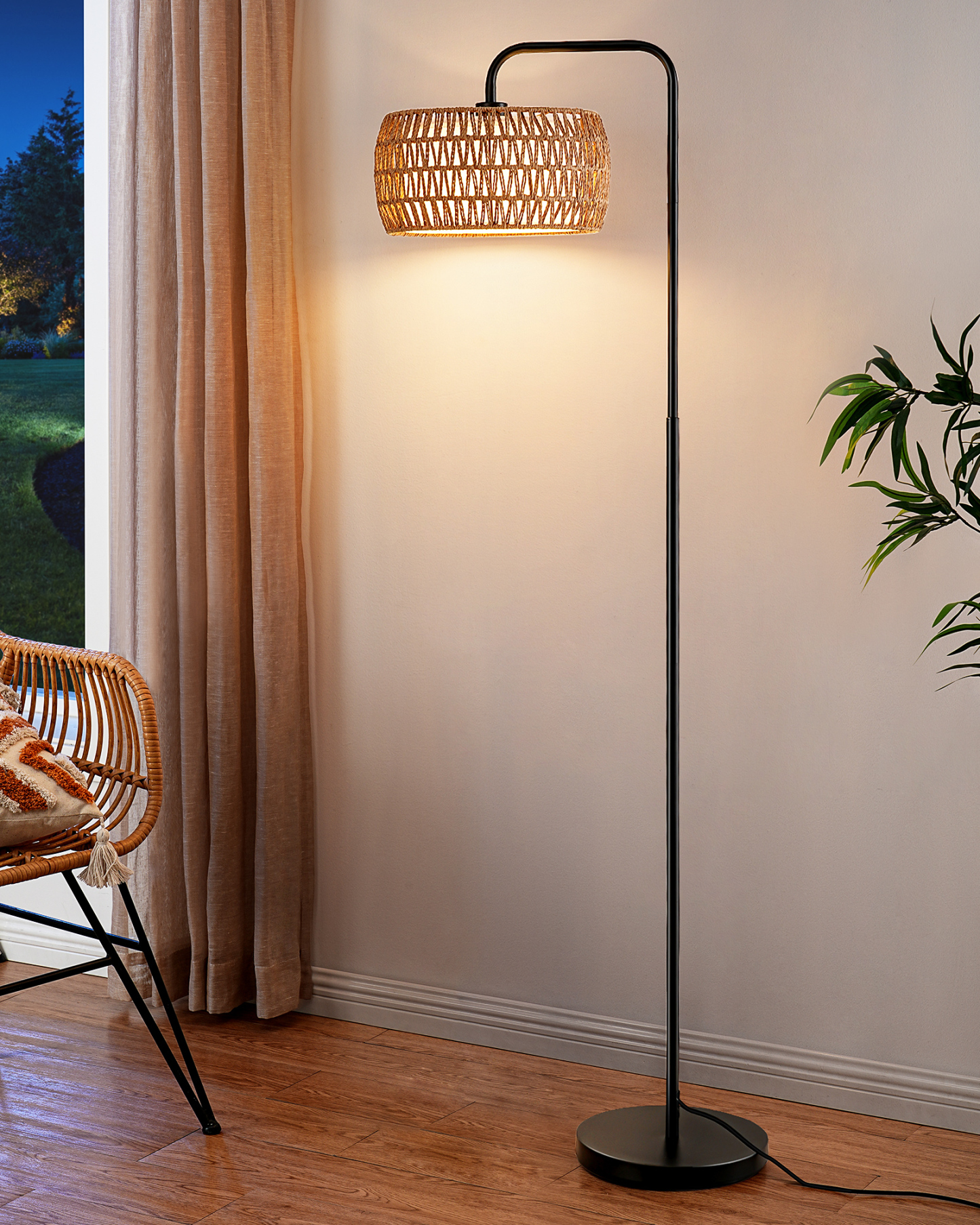 EDISHINE 63'' Arched/arc Rattan Floor Lamp With Bulb And Remote Control Included-HFLEA5C