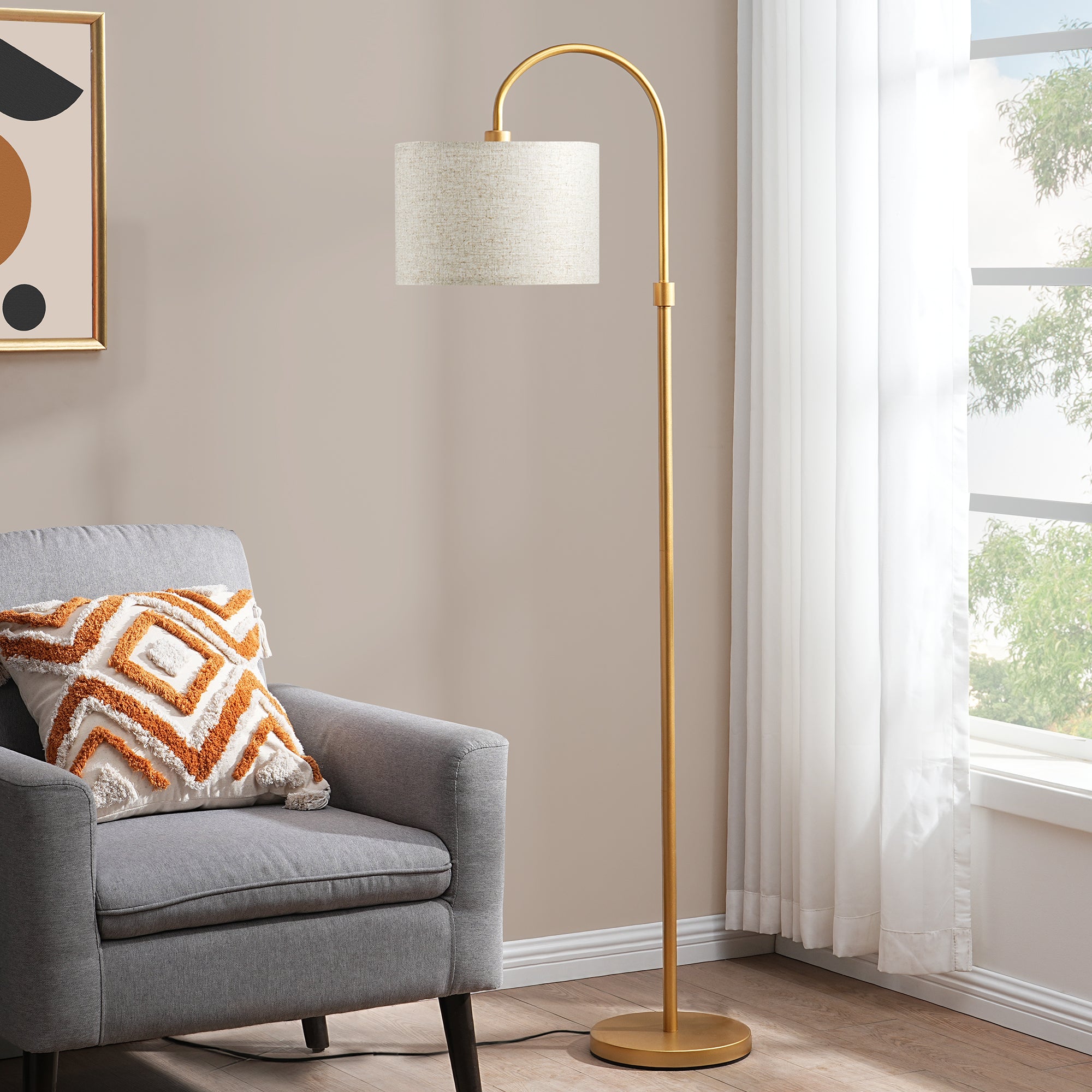 EDISHINE 61.8" Arched Floor Lamp, Gold-HFLEA6A