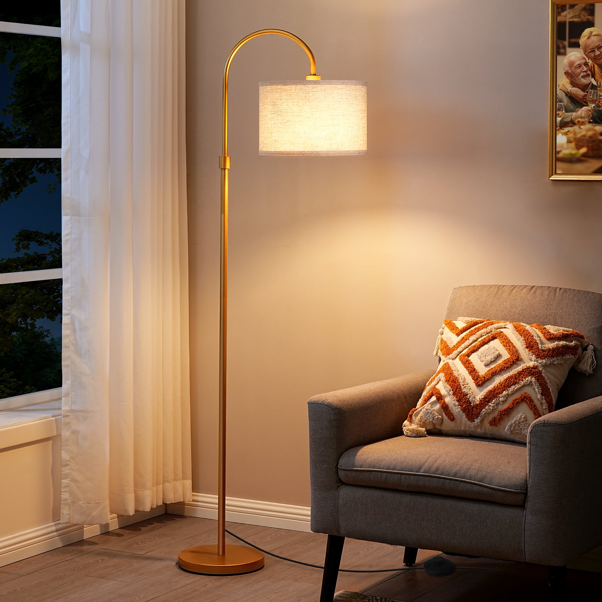 EDISHINE 61.8" Arched Floor Lamp, Gold-HFLEA6A