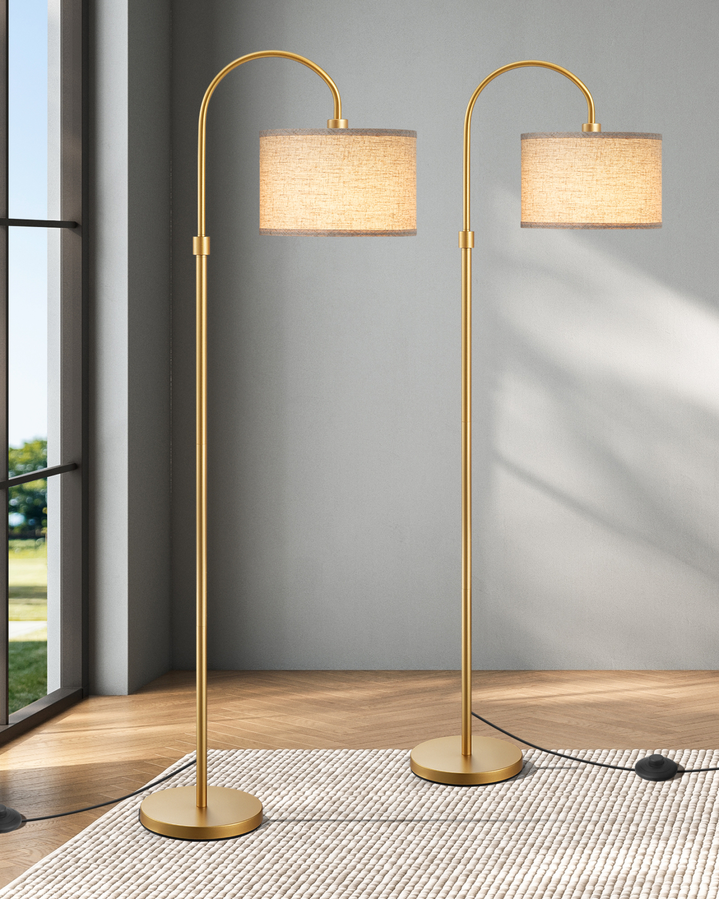 EDISHINE 2 Pack 61.8" Arched Floor Lamp, Gold-ZHFLEA6A2