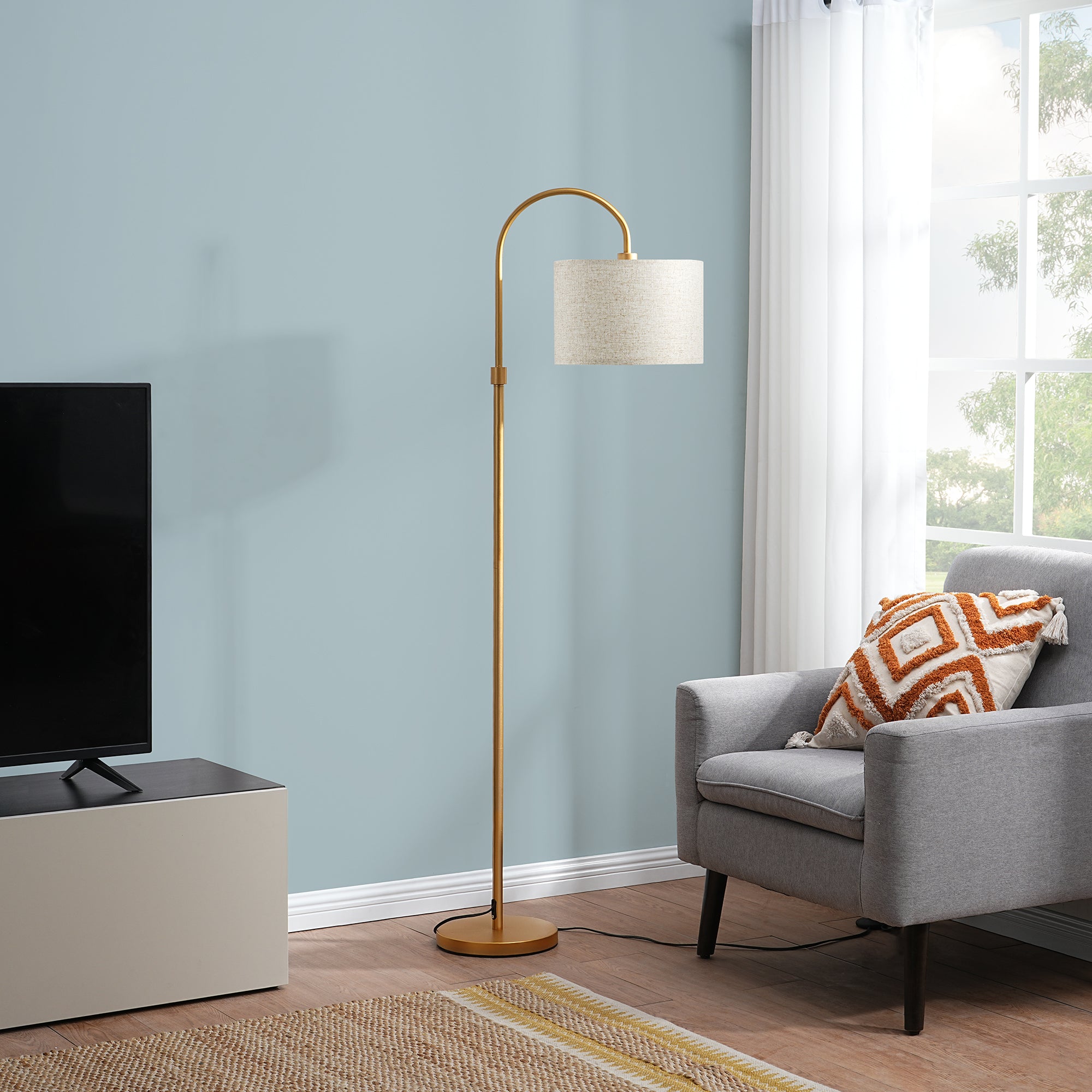 EDISHINE 61.8" Arched Floor Lamp, Gold-HFLEA6A