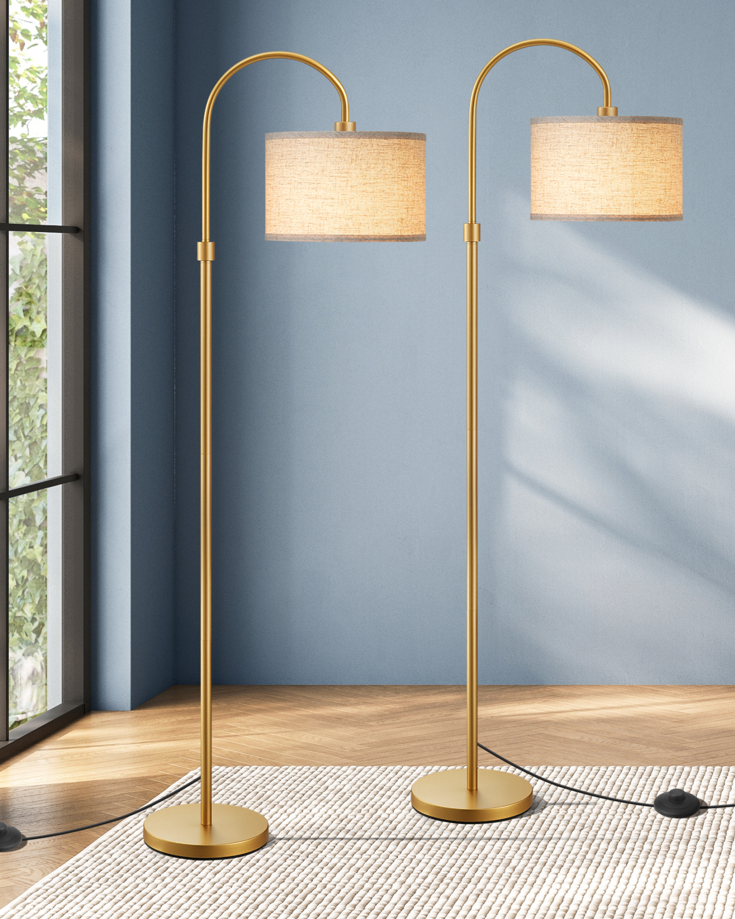 EDISHINE 2 Pack 61.8" Arched Floor Lamp, Gold-ZHFLEA6A2